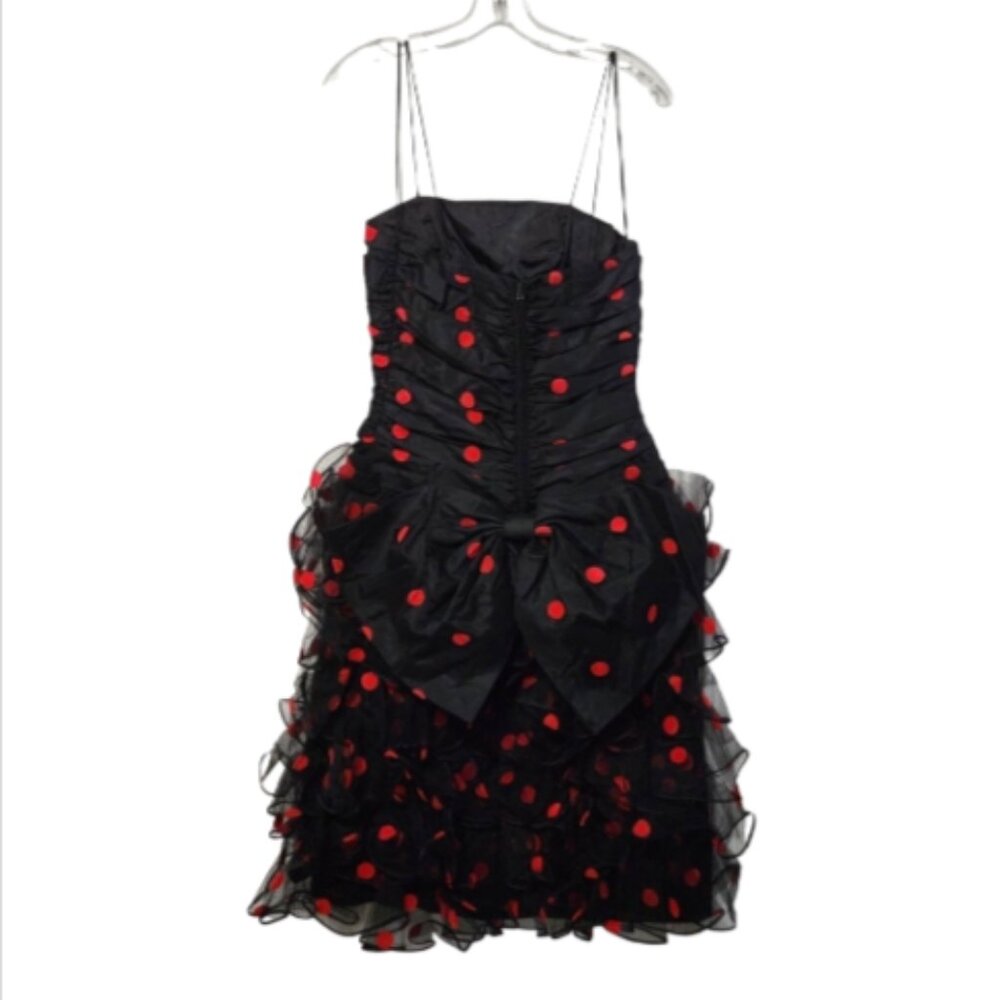 Vtg 80's Red Polka Dot Cocktail Dress After Five by Julie Duroche Strapless - Picture 9 of 13